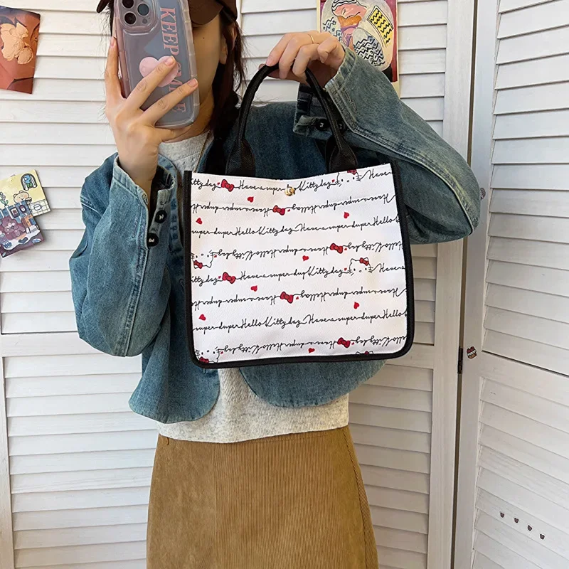 

Сумка-кроссбоди Hello Kitty из ПУ, вместительная сумка-тоут с принтом Love, маленькая квадратная сумка в стиле аниме, милая мультяшная сумка