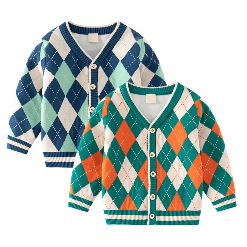 

Spring Autumn Children Knitwear Sweaters Long Sleeve Plaid Cardigan Acrylic Coat Jacket Outwear Kids Cardigans 2-7 Years