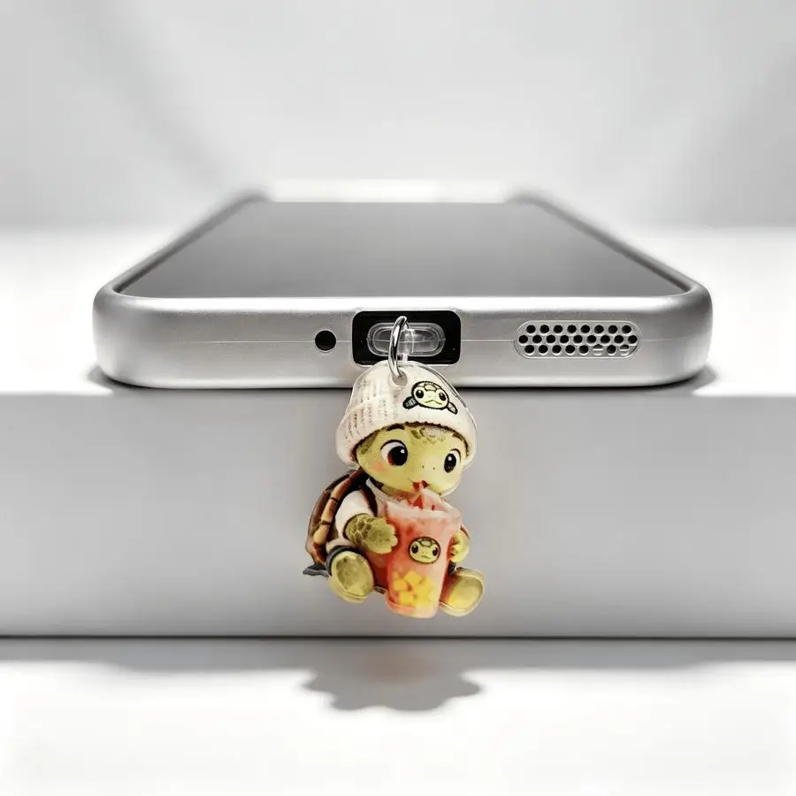 1/5/10/20/50/100pcs Acrylic Cartoon Turtle Phone Case Dust Cover, Energetic Summer Milk Tea Turtle Cell Phone Charging Port Cove