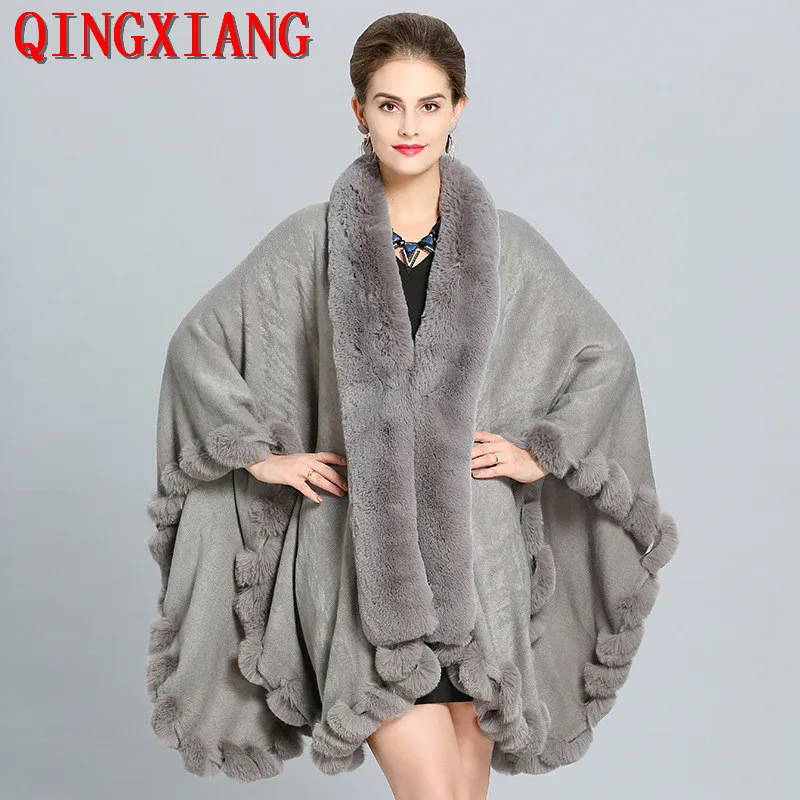 10 Colors Women Winter Shawl String Faux Fox Fur Big Collar Loose Poncho Capes Big Pendulum Cardigan Coat Long Thick Warm Cloak