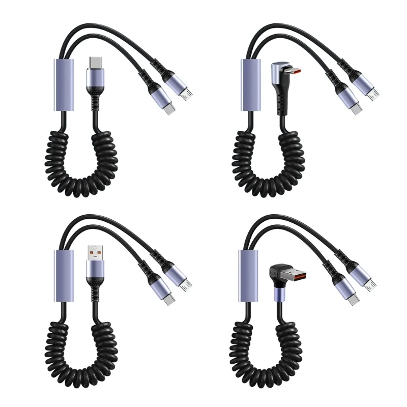 Cáp lò xo sạc ô tô 2 đầu ra có khả năng truyền dữ liệu MicroUSB Type C