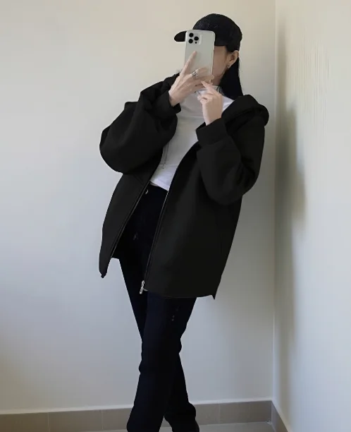 

Женская свободная куртка-толстовка с капюшоном, весна-осень 2024, однотонное пальто на молнии с длинными рукавами, винтажные корейские толстовки, повседневная одежда