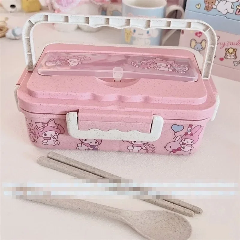 Cinnamoroll Kuromi My Melody Japanese Cartoon Cute Kawaii Straw Tableware Student Office Worker Portable Separated Lunch Box