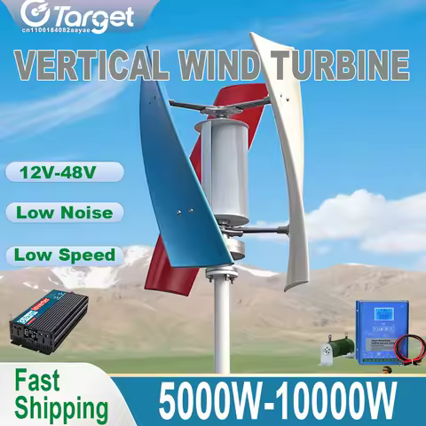 Vertical Axis Wind Turbine Generator Low Noise Low Start Wind Speed Off Grid System Windmill 10KW With 12V 24V 48V MPPT Charger