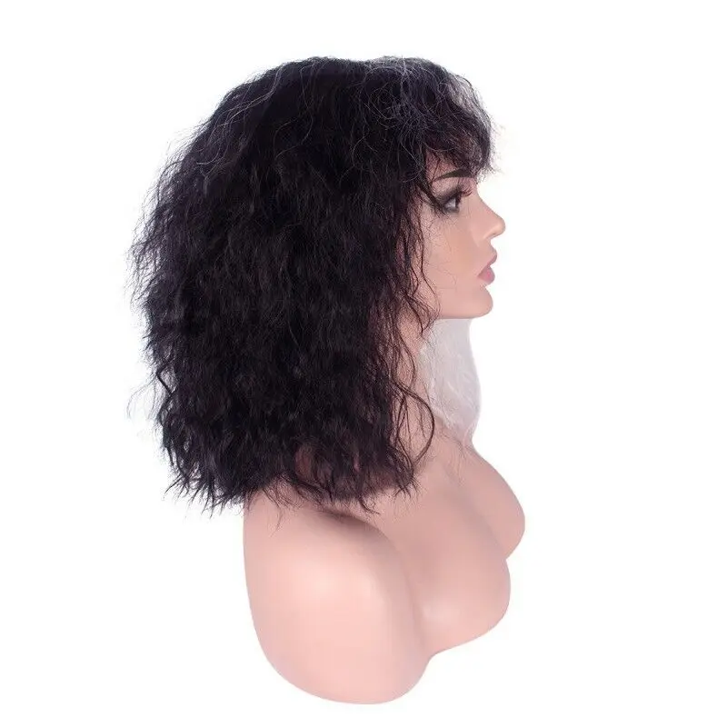 Women Wig Black White Two Tone Splicing Synthetic Short Ladies Curly Wigs