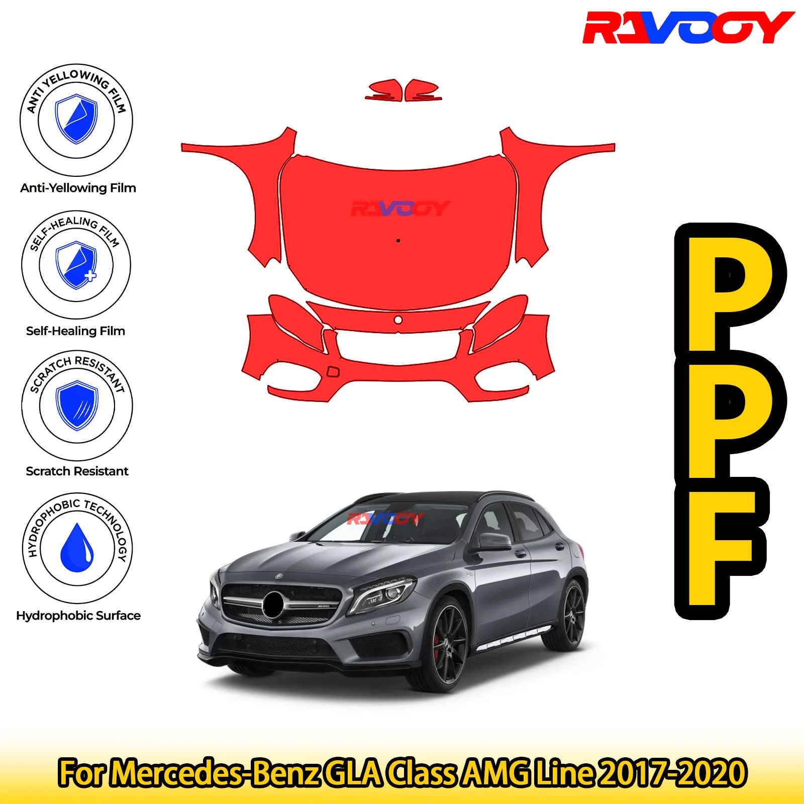 

For Mercedes-Benz GLA Class AMG Line 2017-2020 Glossy Matte Black Precut front PPF Kit Paint Protection Film