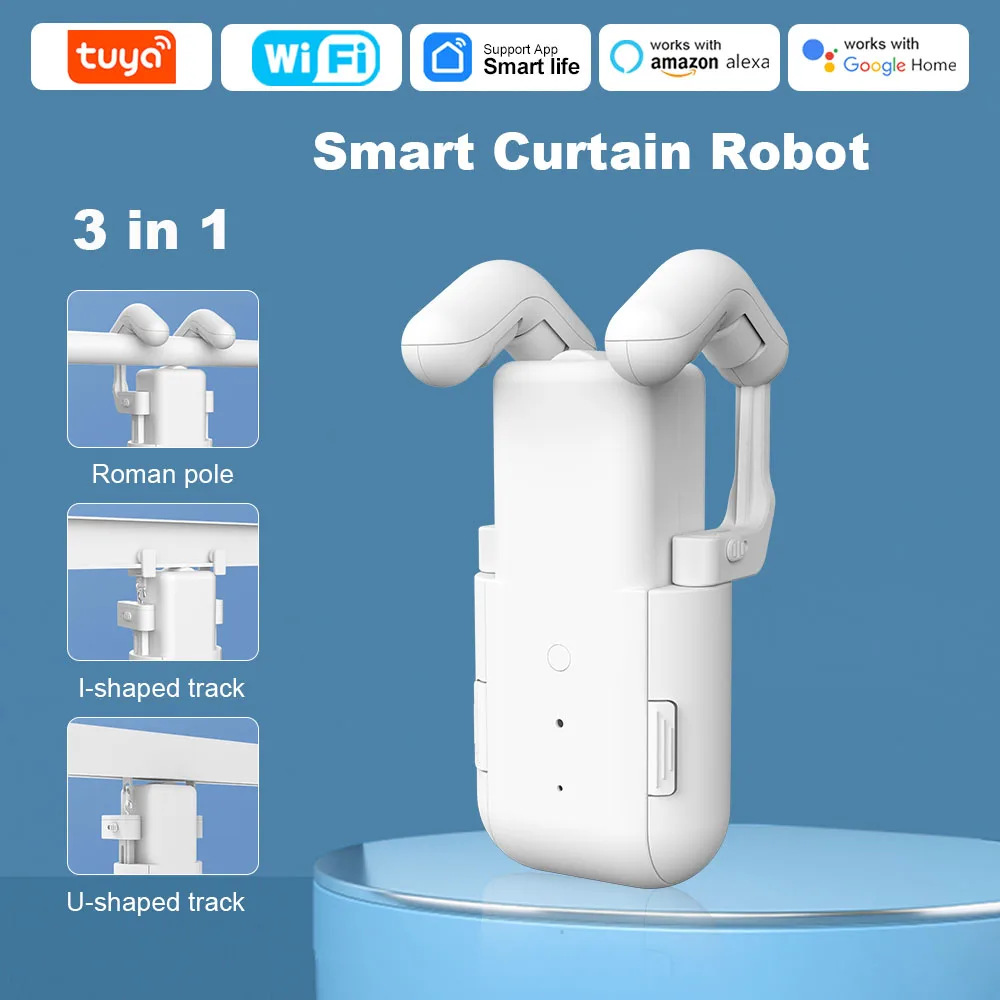 WiFi Smart Electric Curtain Robot Roman Rod Track Curtain Robot Work With WiFi Gateway Voice Control For Alexa Google Home
