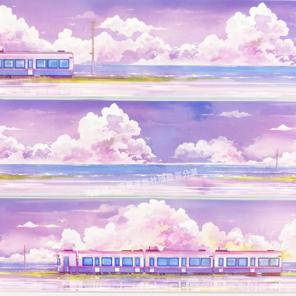 Train Sky Purple Scenery Washi Tape PET Sticker for Journaling Scrapbooking DIY