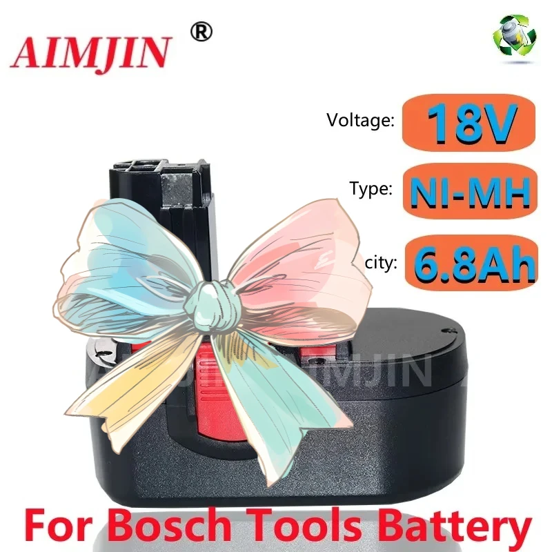 AIMJIN For Bosch BAT160 BAT189 BAT025 1662B 1644K PSB 18VE 3860K 22618 52318 BAT180 18V 6800mAh Ni-MH Rechargeable Tools Battery