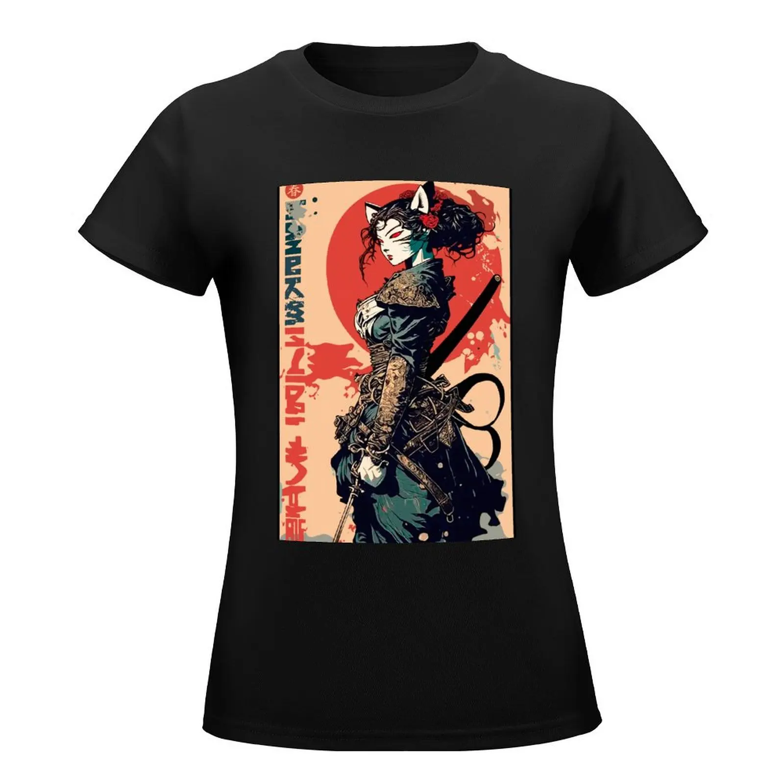 Samurai Japanese Warrior Girl Urban Fashion T-Shirt vintage summer clothes aesthetic clothes tees workout t shirts for Women