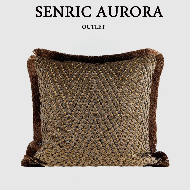 Design Luxury Cushion Cover 30x50 50x50cm Velvet-cut Brown Fringed Square Pillowcase For Home Hotel Bed Living Room Sofa