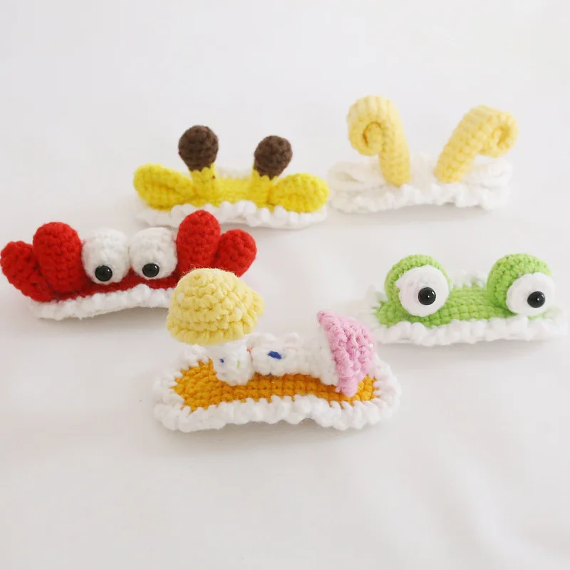 Handwoven Cartoon Animal Hair Clips for Girls Colorful Cotton Giraffe Ear Frog Hairpins Children Funny Headwear