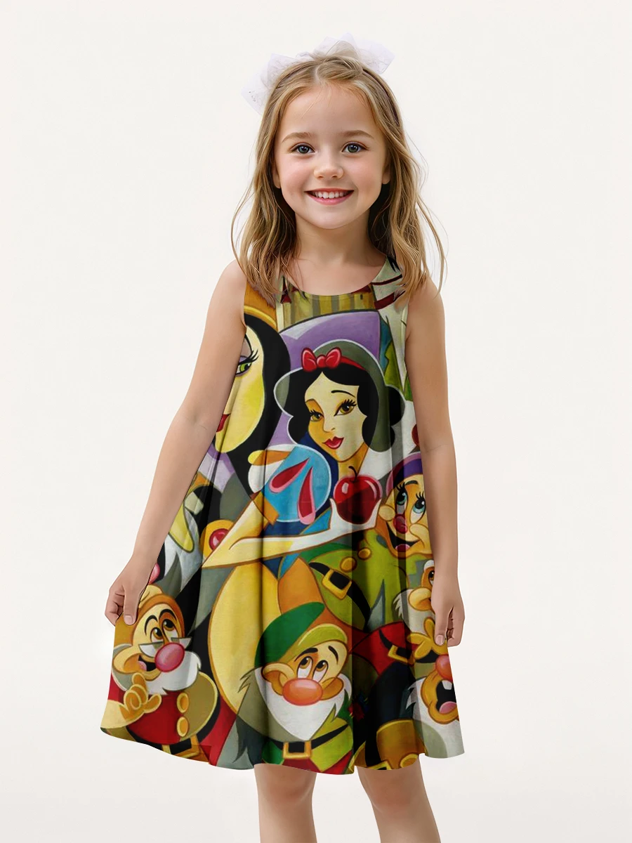 MINISO Disney Snow White Summer Girls Sleeveless Dress Cute 3D Print Girls Dress Fashion Children\'s Clothing Party Boys Trendy