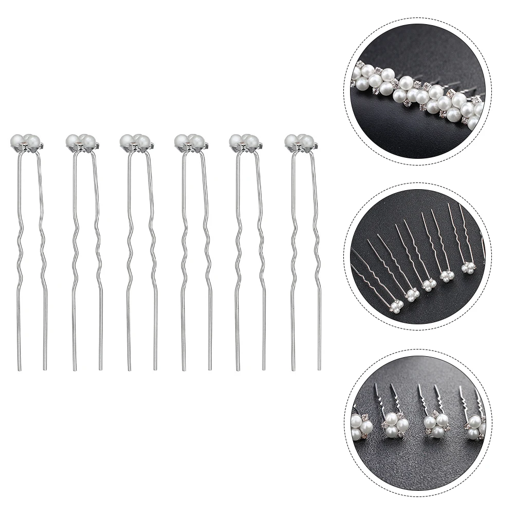 

6pcs Bridal Hairpin Pearl Hair Stick Wedding Headdress Zinc Alloy Clasp Accessories Elegant Charm Special Occasions