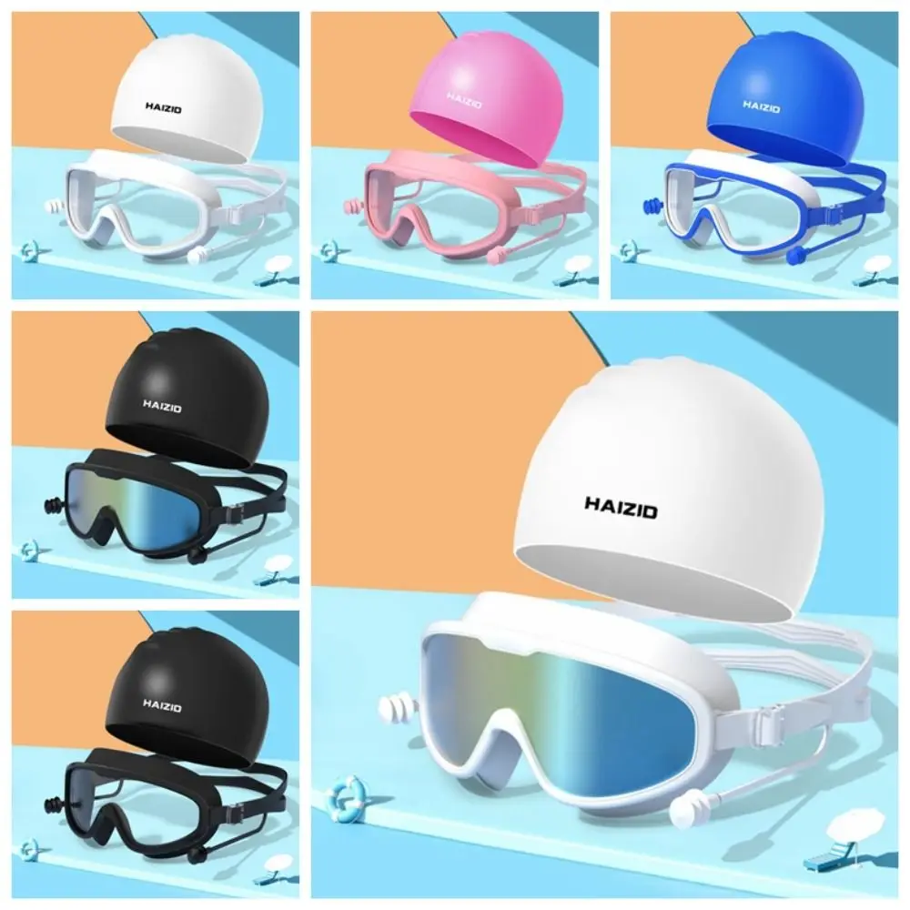 Juego de gafas de natación impermeables, tapones para los oídos de silicona HD, gorro de natación para buceo, juego de tapones para los oídos, antivaho impreso, 1 Juego