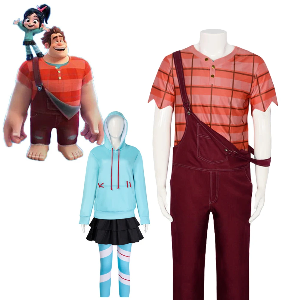 Disfraz de princesa Vanellope Schweetz de película de Anime, sudadera azul para niña, trajes de pantalón para mujeres y hombres, conjunto de mono para Halloween