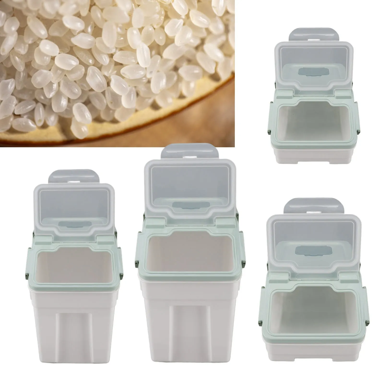 Rice Storage Bin Airtight Rice Container Thickened Rice Storage Bin with Easy Open Lid for Kitchen Grain Flour Snacks Mint Green