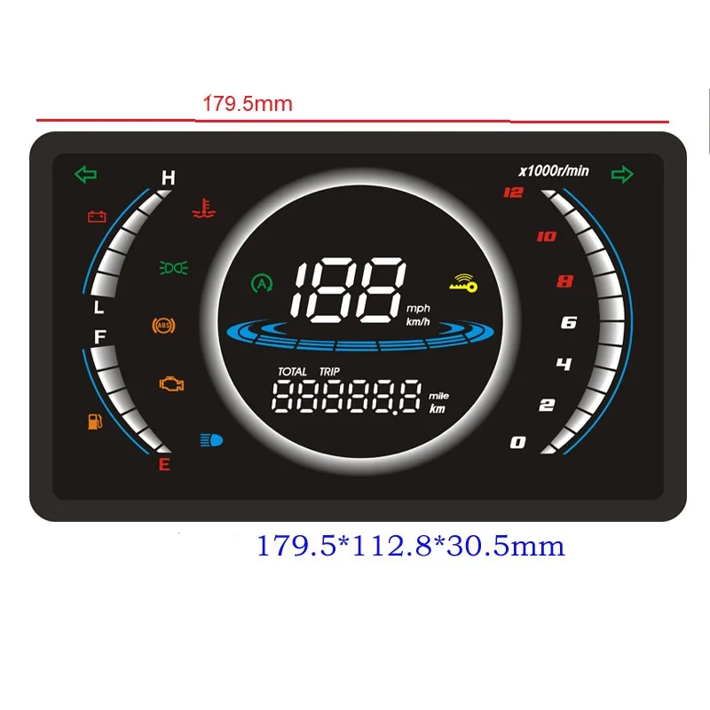 12V Universal Adjustable LED Digital Motorcycle Speedometer RPM Dashboard With Temperature Gear 199km/h