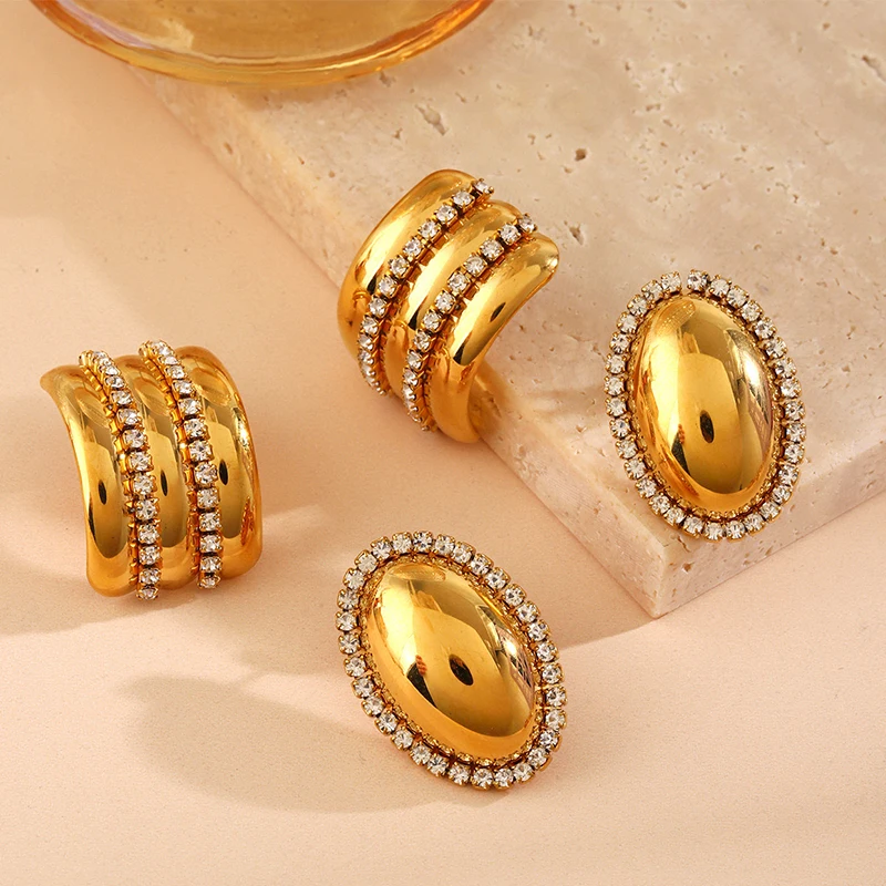 Loe| Stainless Steel Geometric Earrings Women. Inlaid Zircon. Vintage Charms Stud. Fashion 2024