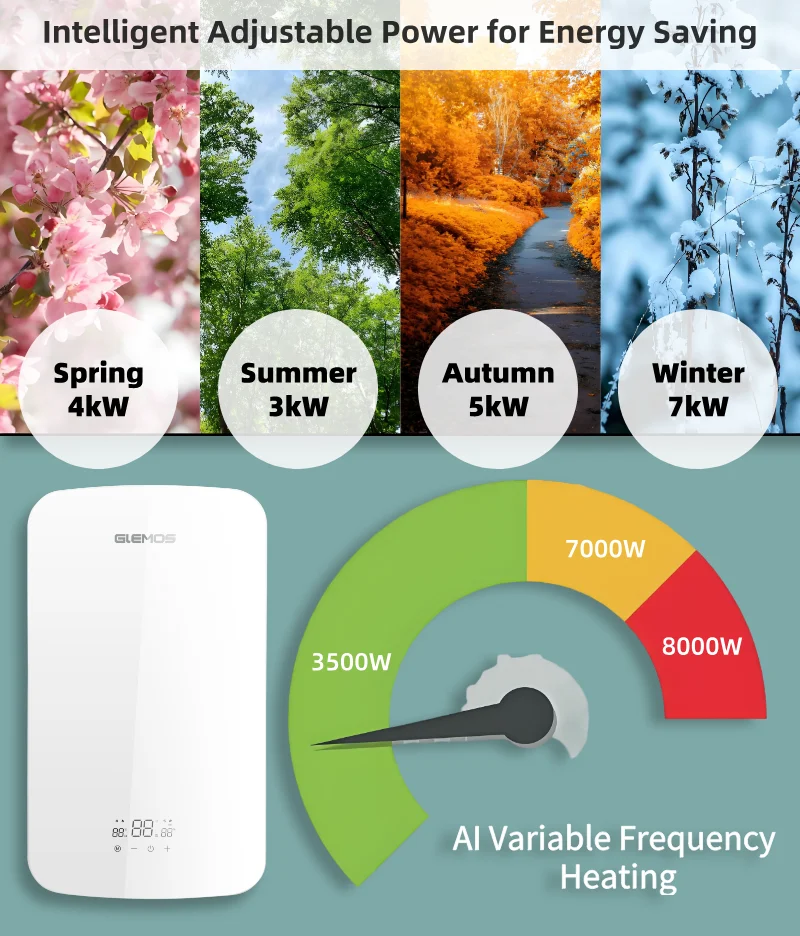 Compact 8500W Tankless Water Heater Smart LED Display Boiler for Small Spaces Household Hotel RV Outdoor Showering System