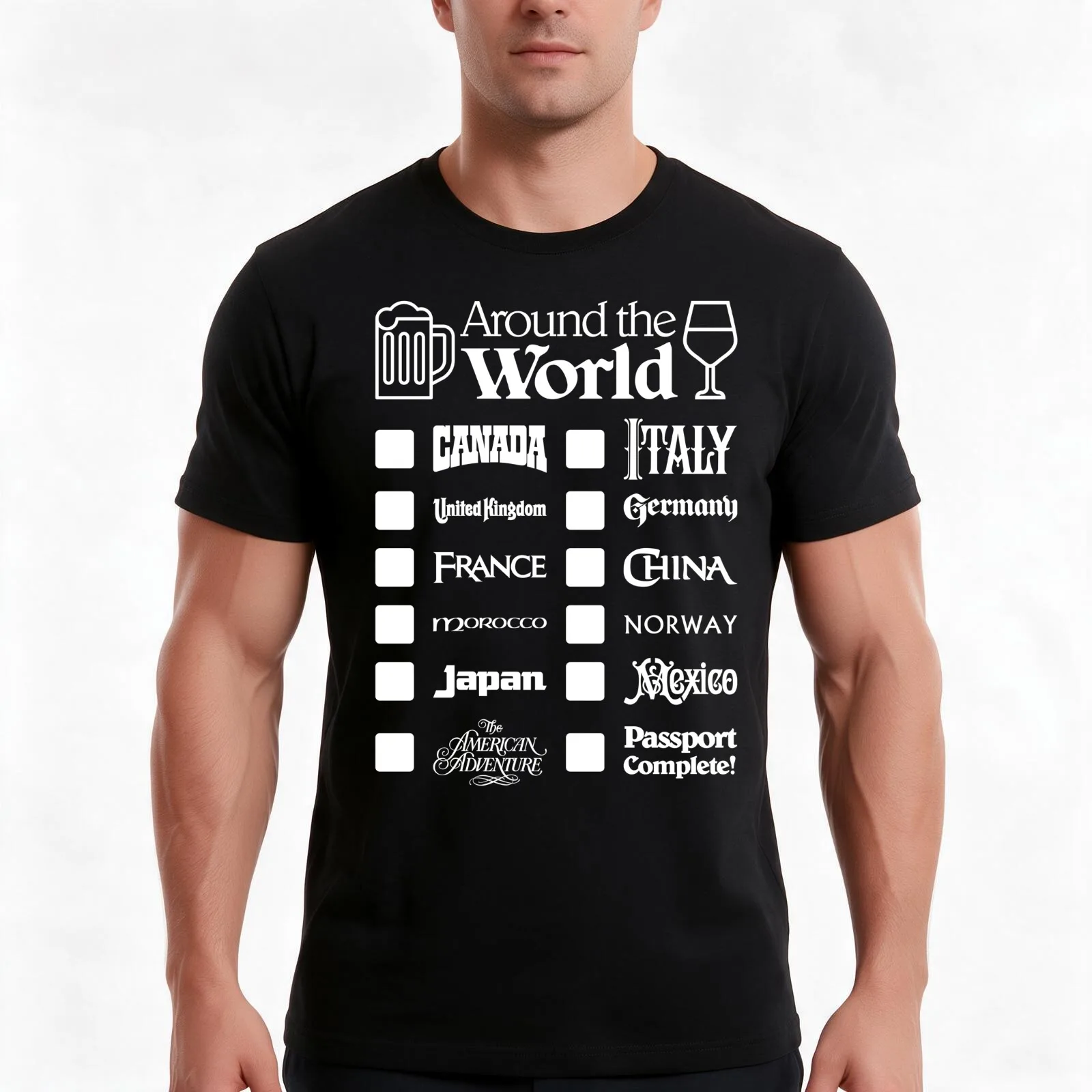 Epcot Drink Around the World (White Text, Canada First) T-Shirt, Summer Casual Cotton Tee, Oversized Streetwear Tops