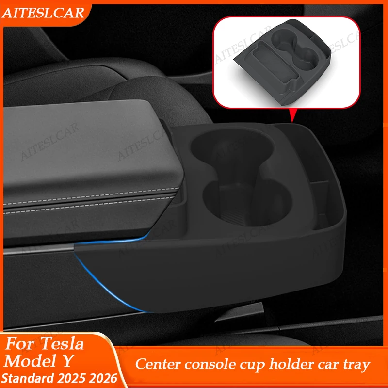 Plateau de rangement antidérapant en silicone pour console centrale de voiture, organisateur de porte-gobelets pour Tesla Model Y Standard 2025, plateau de rangement intérieur