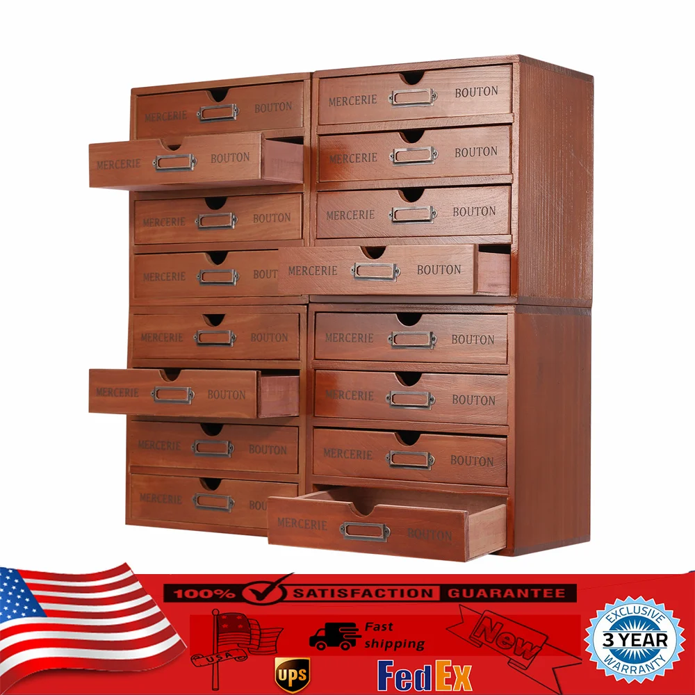 Organizador de escritorio de madera de cajón Vintage, soporte organizador de regalo de 16 cajones, marrón para cosméticos de tienda, archivos, libros, letras, Revistas