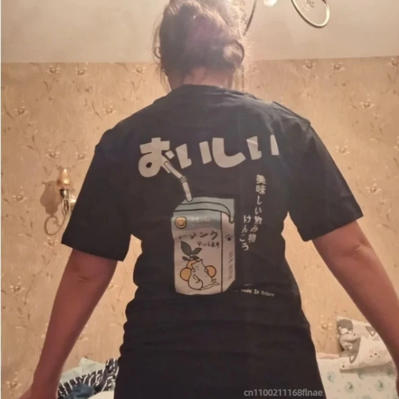 ニューストリートダンスウェア トップス 半袖 可愛い日本の猫プリント オーバーサイズTシャツ メンズ レディース ヒップホップ 半袖