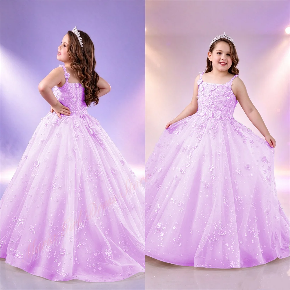 Custom Girls Dress Fluffy Spaghetti Straps for Wedding Flower Girl Dress Kids Birthday Formal Occasion Wearing