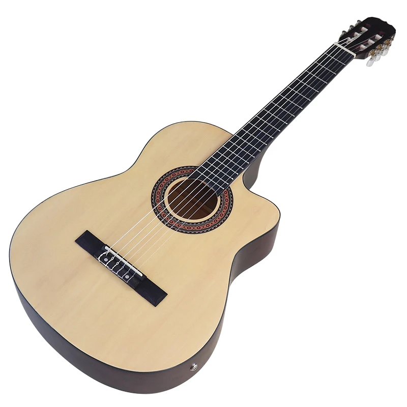 Classic guitar matte finish natural color cutaway 39 inch 6 string nylon string classic guitar with EQ