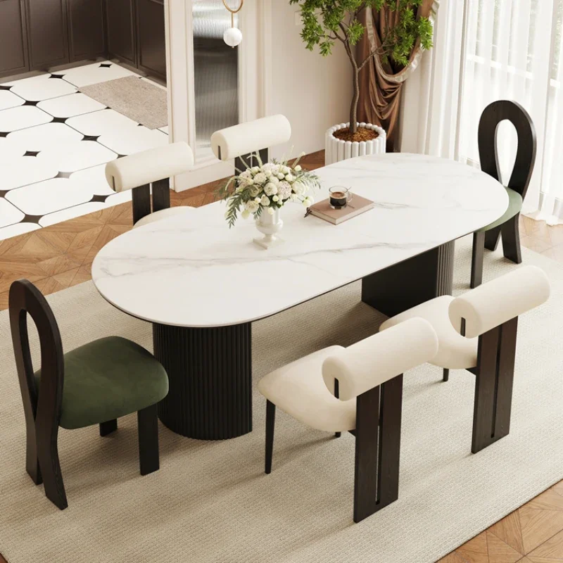 Oval Dining Table Designer Coffee Marble Sedentary Service Restaurant Tables Luxury Dinning Sets Kitchen Mesa Comedor Cafe