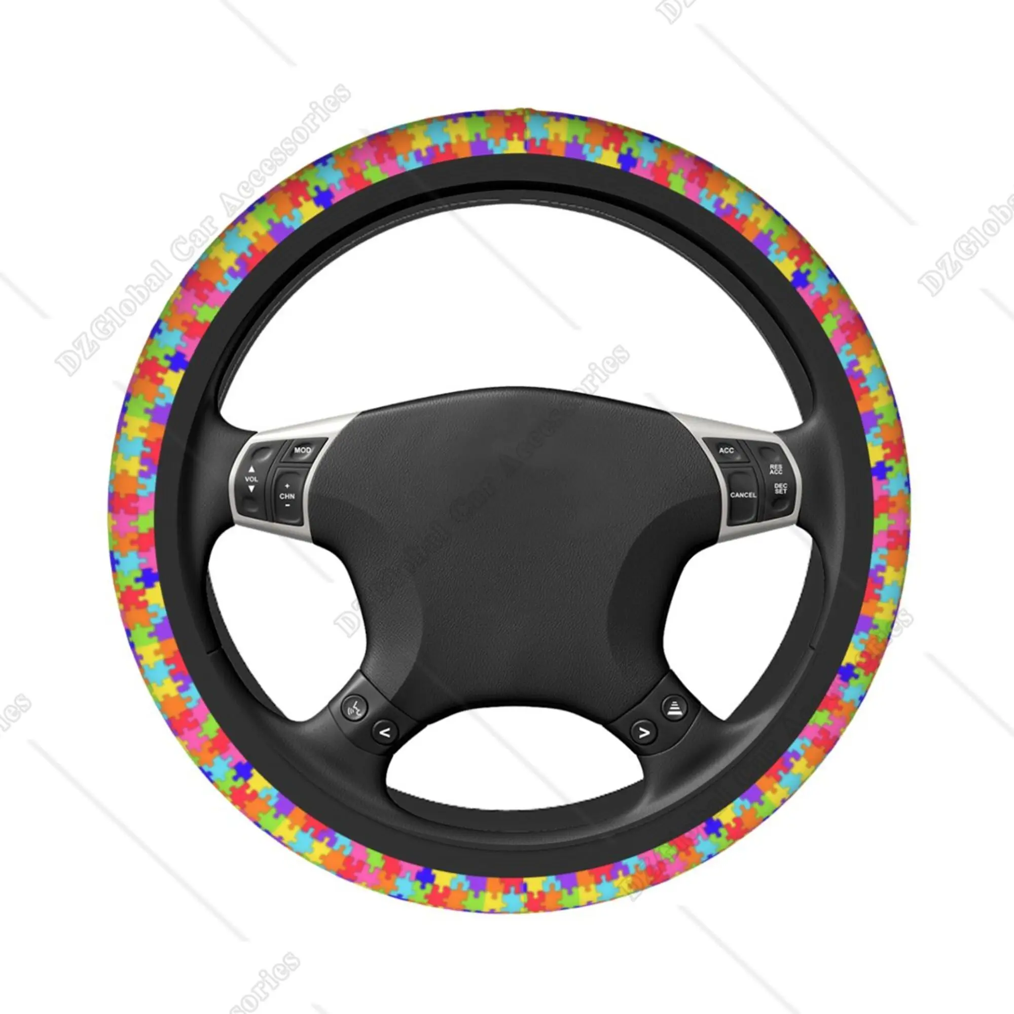 Care for World Autism Awareness Day Puzzle Steering Wheel Cover Universal 15 Inch Car Accessories Anti-Slip Breathable Elastic