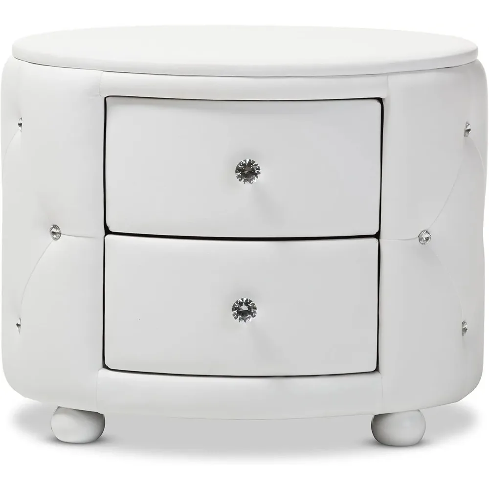 Davina Faux Leather Upholstered Nightstand, Medium, White