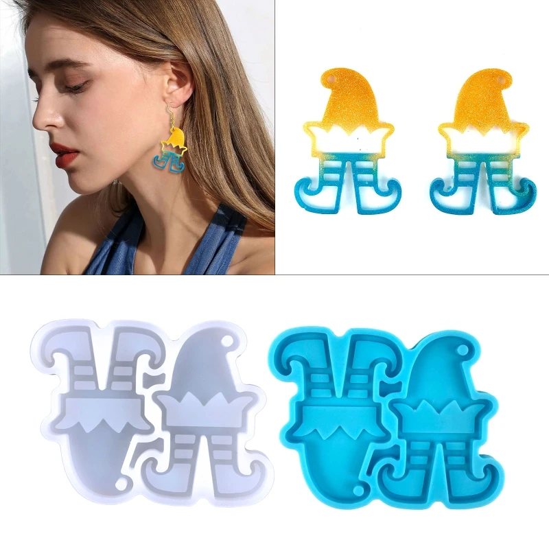 Christmas Elf Shape Pendant Earrings Silicone Mold Suitable for Epoxy Resin Diy Craft Charms Ornament Jewelry Making DXAA