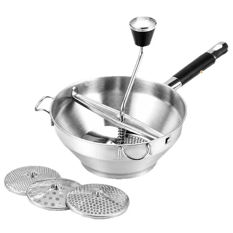 AAAN-Ergonomic Stainless Steel Rotary Food Mill With 3 Disc, For Making For Tomato Sauce, Potatoes, Jams-Silicone Handle Include