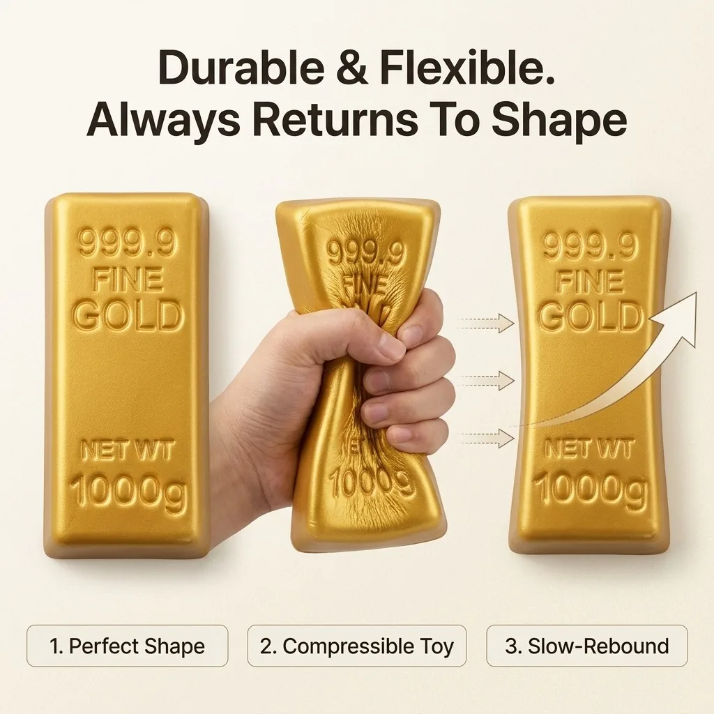 Simulation Gold Brick Kneading Toy for Stress Relief Slow Rebound Creative Gift Idea Gold Bars for Friends