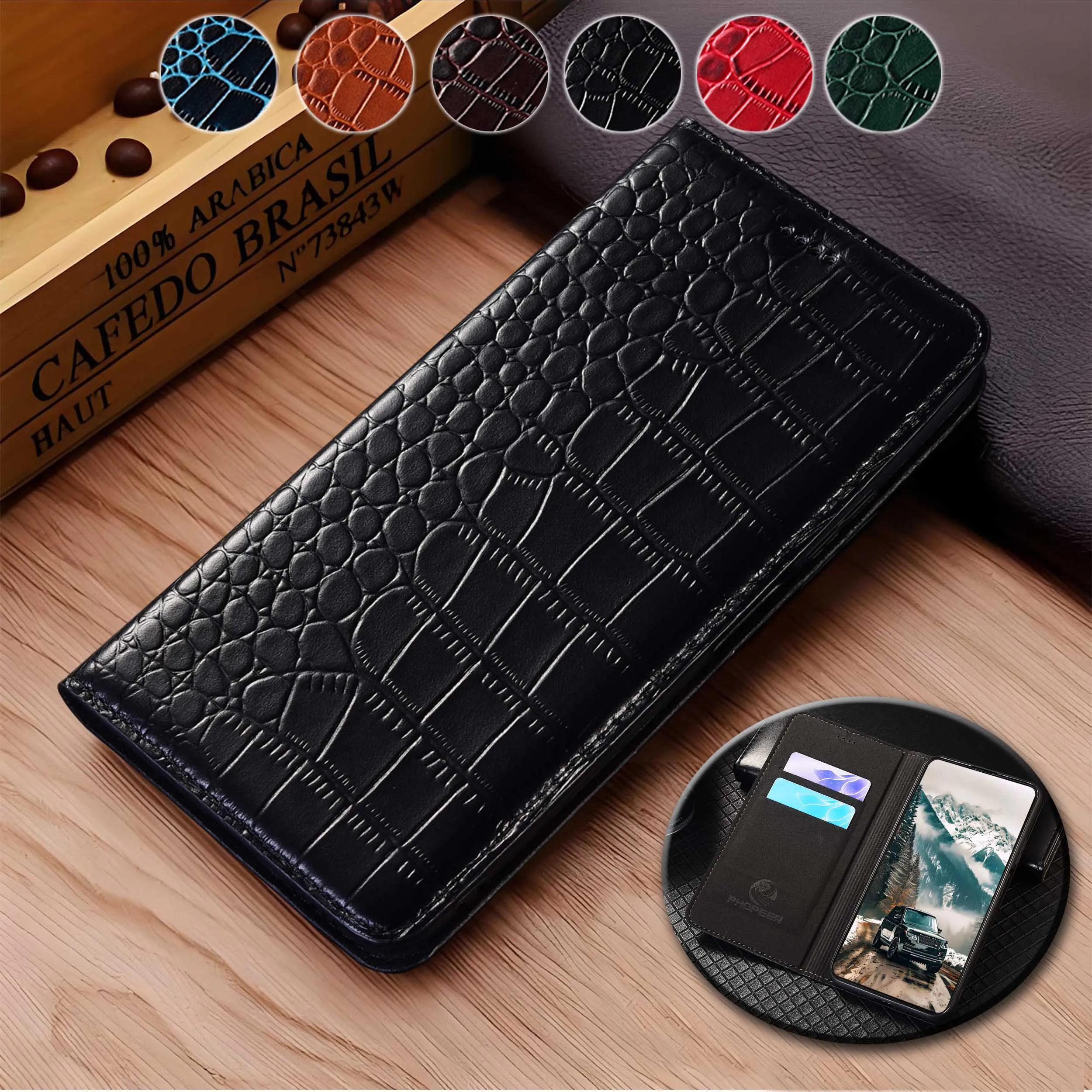 

For Xiaomi Poco M3 M4 M5 M5S M6 M7 Pro Plus 4G 5G Crocodile Pattern Genuine Leather Wallet Flip Phone Cover Case Cowhide No-Slip