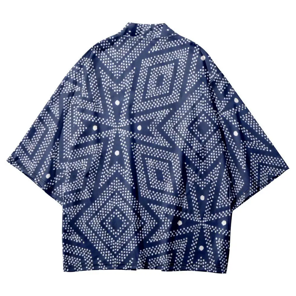 

Fashion Geometry Print Blue Japanese Kimono Summer Casual Beach Cardigan Yukata Streetwear Women Men Haori Top Asian Clothing