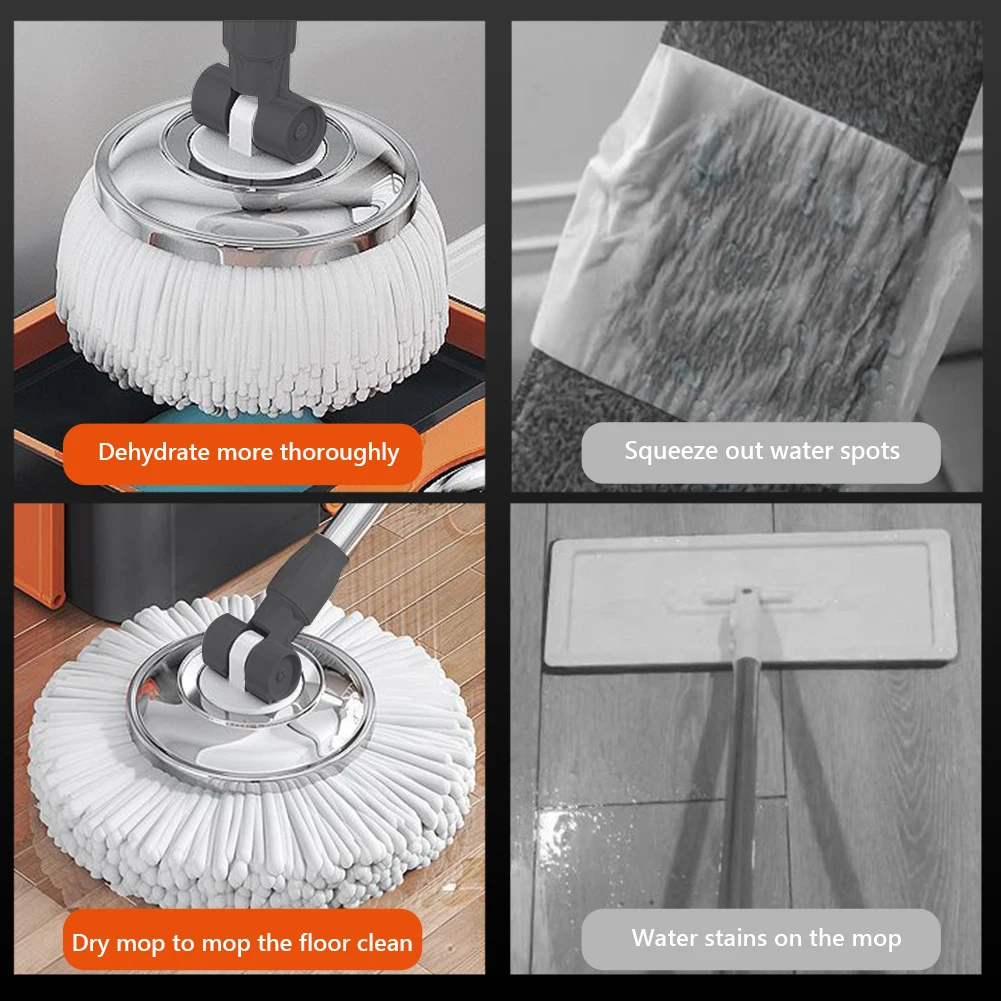 Spin Mop Bucket with 6 Replacement Head Refills Extended Handle 360 Spinning Floor Cleaning System Cleaning Spin Mop with Bucket