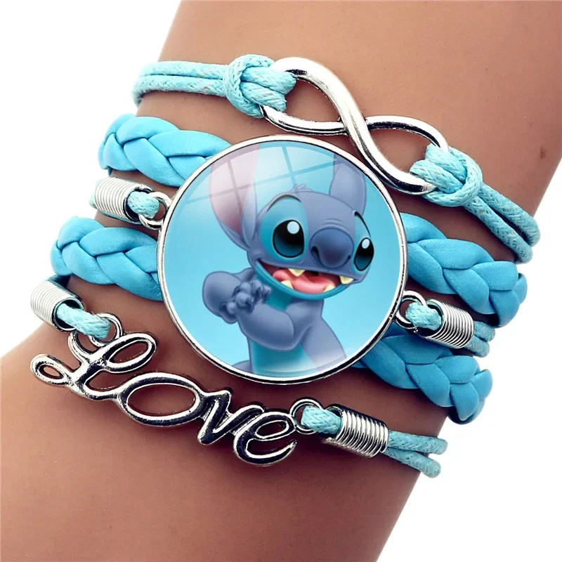 CAN o & Stitch-Bracelet de dessin animé Disney, bijoux tissés, périphérique dérivé Rick, ornement en cuir bleu, cadeau d'anniversaire