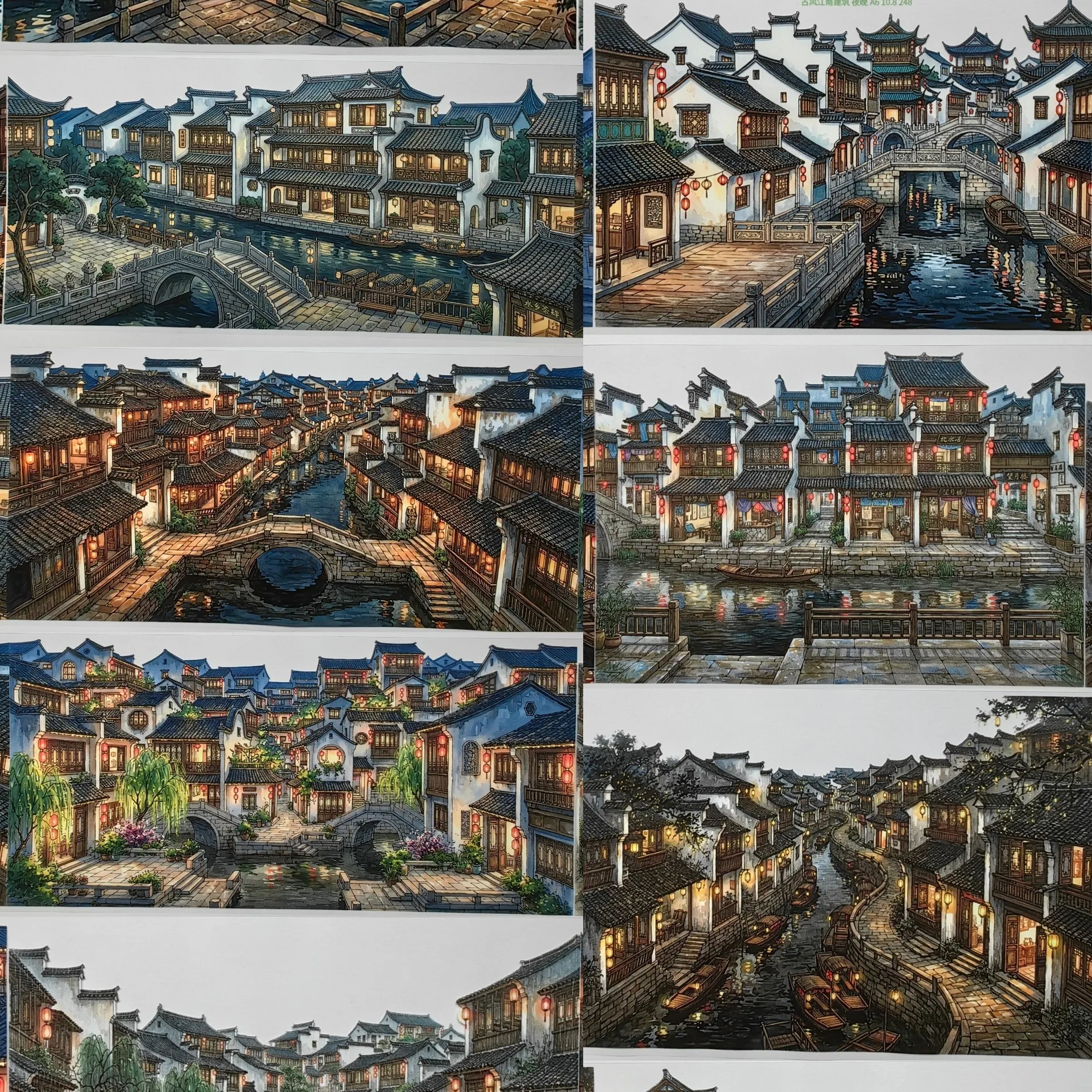 Diecui Garden 3 Ancient Style Building Small Bridge Flowing Water Jiangnan Building Night Washi Tape Sticker