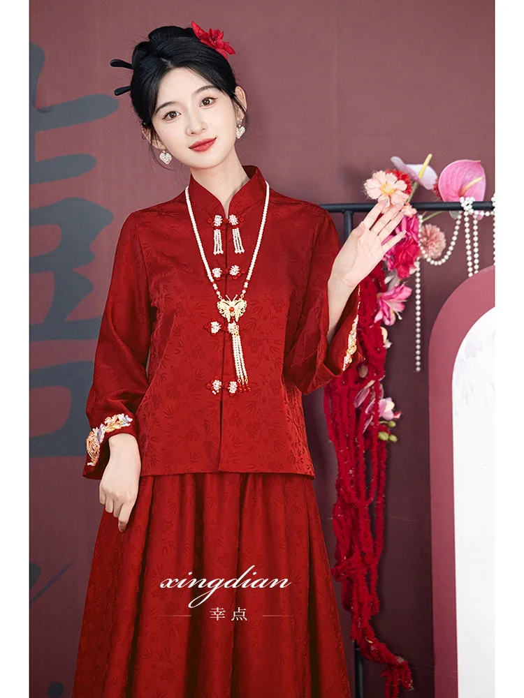 

Toast Bridal Red Suit Engagement Dress New Chinese Xiuhe Wedding Dress Winter