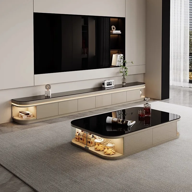 2025 Neuer Massivholz-TV-Schrank vom Boden bis zur Decke Italienischer Luxus-Wohnzimmerschrank Hochwertiger Couchtisch Fernsehschrank