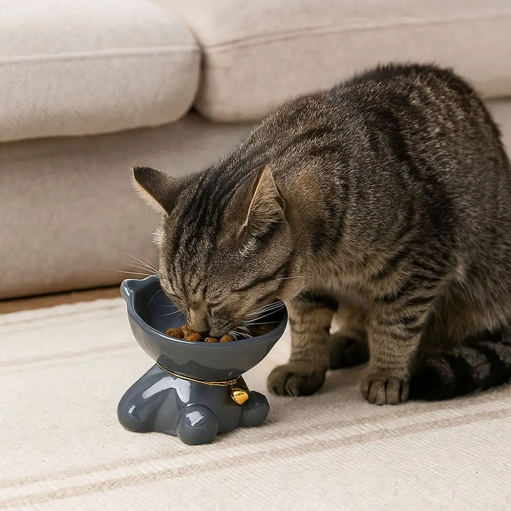 

Large Capacity Ceramic Cat Bowl Anti Overturning Frog Shape Pet High Foot Bowl Cute Non-slip Dog Food Bowl Pet Drinking