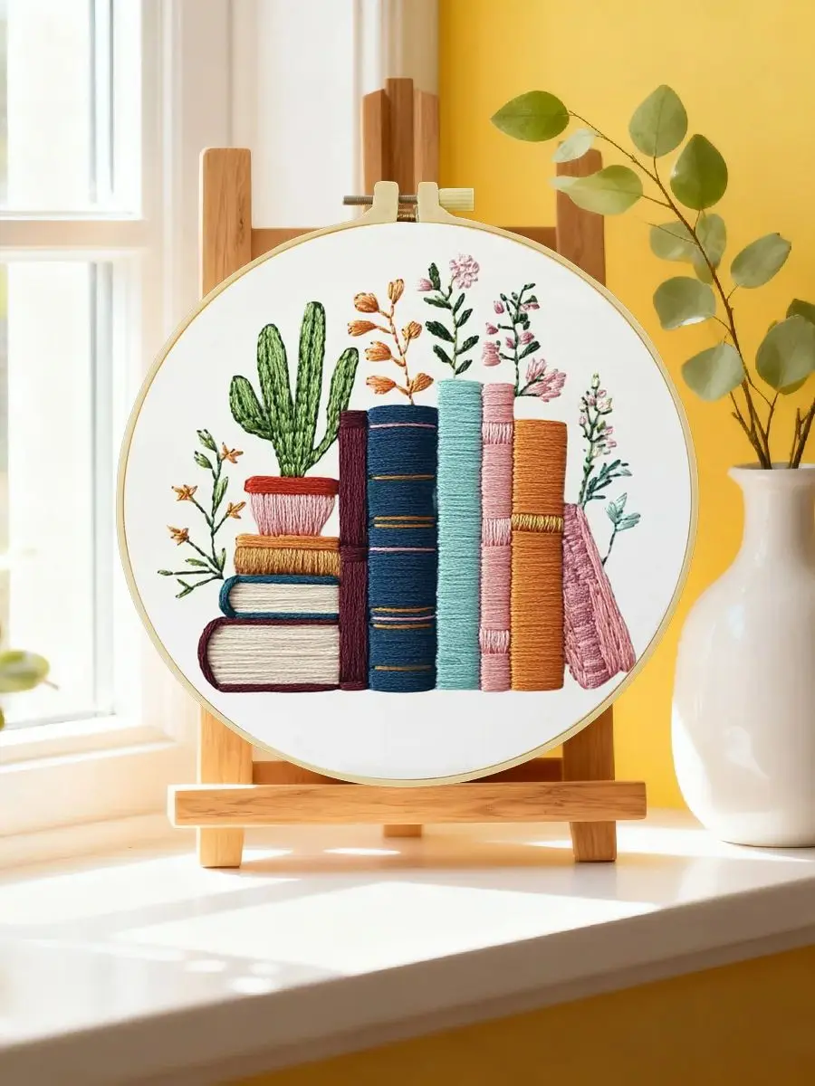 1 Stück 20x20cm/15x15cm 7,87/6,3 Zoll Buch Stickerei Starter-Kit DIY-Kit Stickerei-Set Handarbeiten Nähkunst Malerei – Detail 6