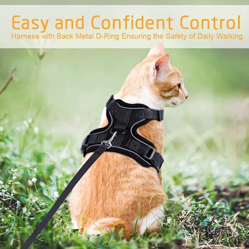 Cat Harness Lead Leash Set Walking Training Escape Proof Adjustable Reflective Pet Vest Harness Kitten Collar Pet Supplies