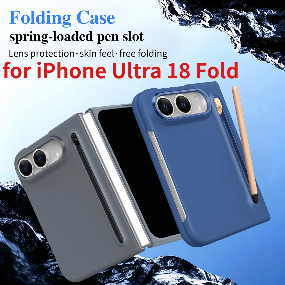 For iPhone Duo 18 Fold Flagship Foldable Phone Case, with Stylus Pen, Pen Slot Case Film Integrated Design For Front Cover