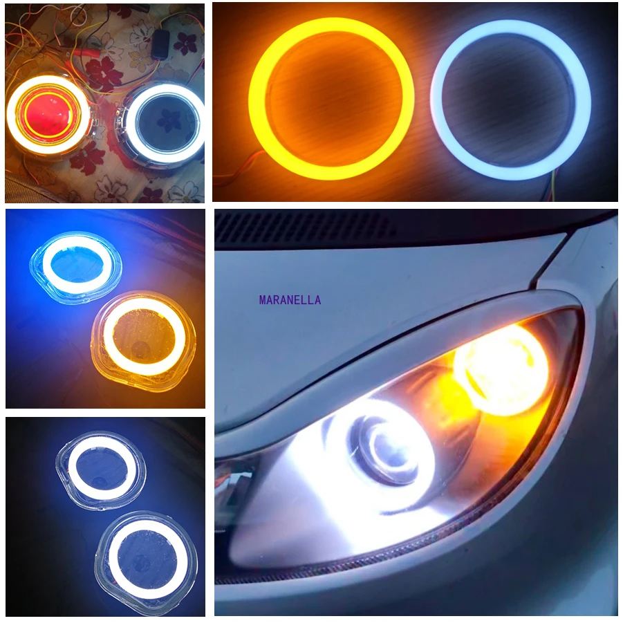 2PCS LED Angel Eyes 60mm 70mm 80mm 90mm 95mm 100mm 110mm 120mm Halo Rings LED  DRL Fog Light White Yellow Turn Signal Light