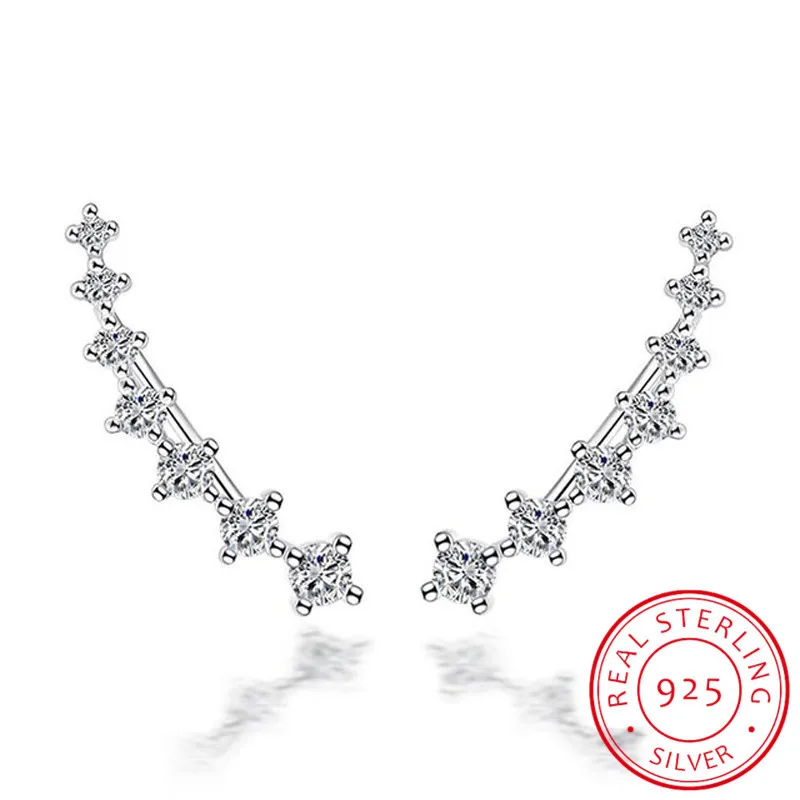925 Sterling Silver Four Claws Seven Stars Zirconia Clip Earrings For Women Ear Cuff Boucle D'Oreille Femme S-E243