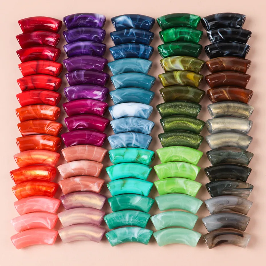 15pcs Acrylic 11mm Chunky Bamboo Tube Beads Dual Color Resin Bent Pipe Loose Bead for DIY Bracelet Necklace Jewelry Accessories